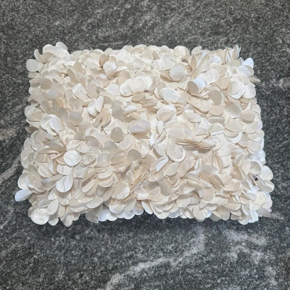 Pier 1 One Ivory Satin Ruffle Throw Pillow Lumbar  11x15 Glam Floral w/ Pillow